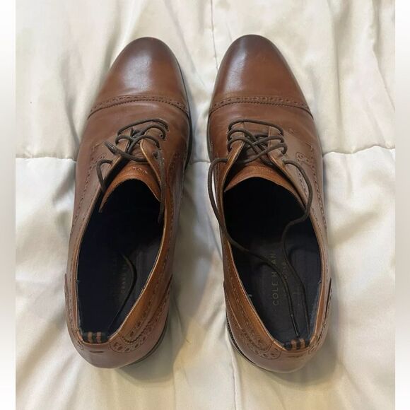 Cole Haan Men's Wayne Cap Toe Oxford Brogue Shoes British Tan 13 - Picture 3 of 10